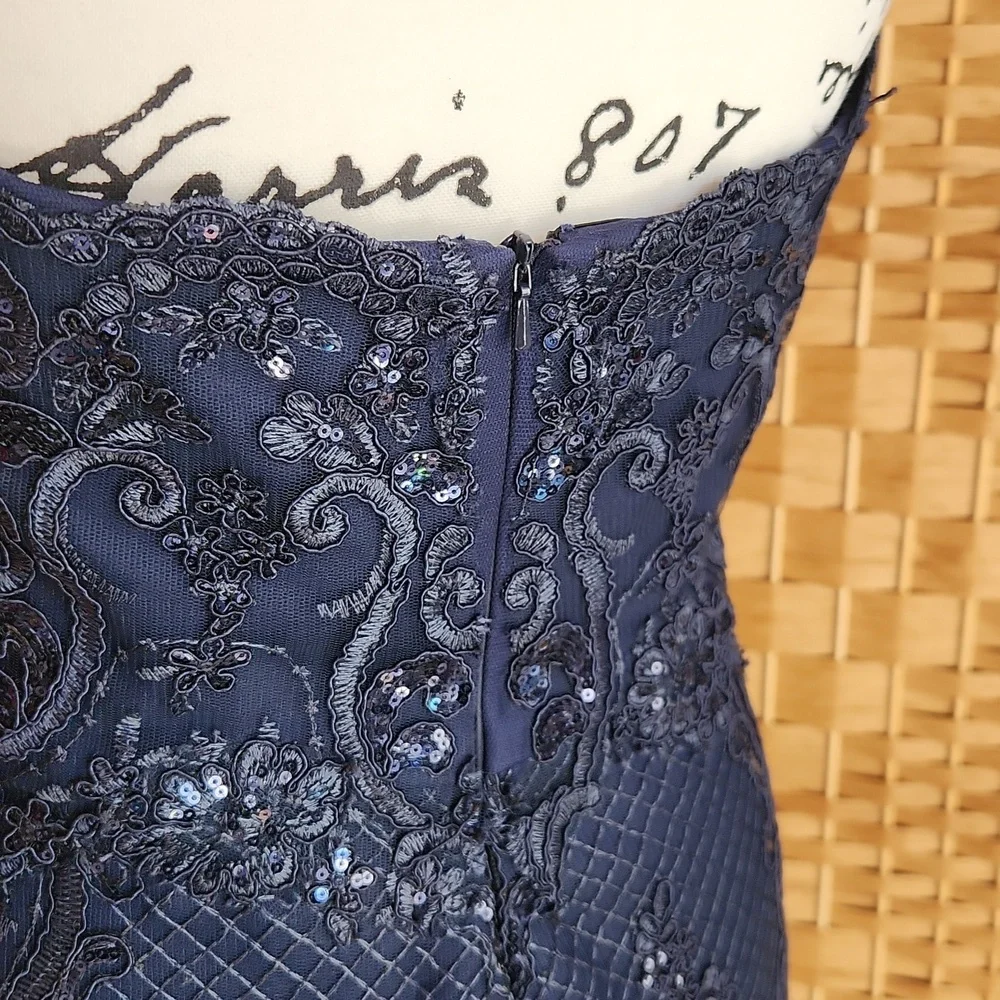 LUCCI LU, Sequins Textures Sweetheart Neckline,Elegant Navy Strapless Lace Dress - Picture 5 of 13